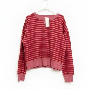 EVEREVE CHARLOTTE WASHED POCKET CREW PINK STRIPE, XL - NWT